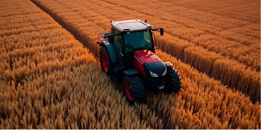Tractor in wheat field